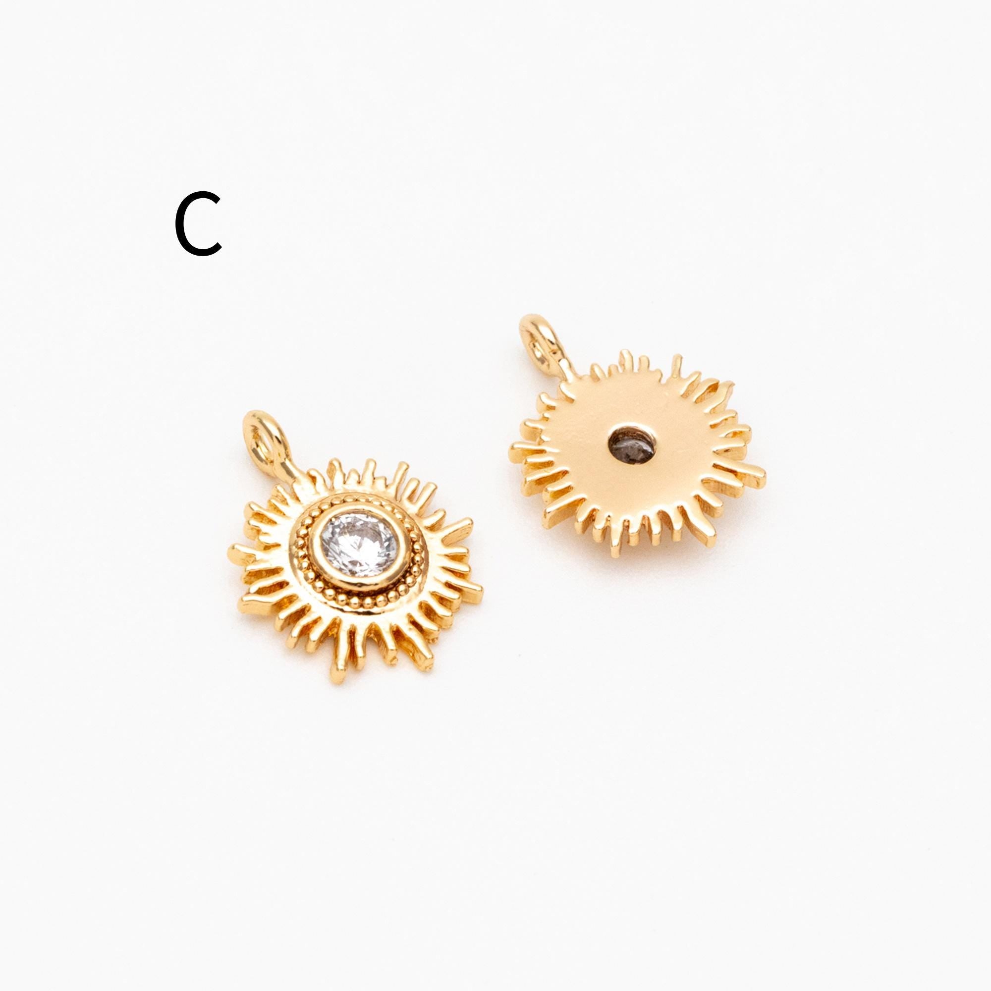 10pcs CZ Pave Gold/ Silver Sun Charm , 18K Gold/ Rhodium plated Brass, Sun Pendants (GB-1658)